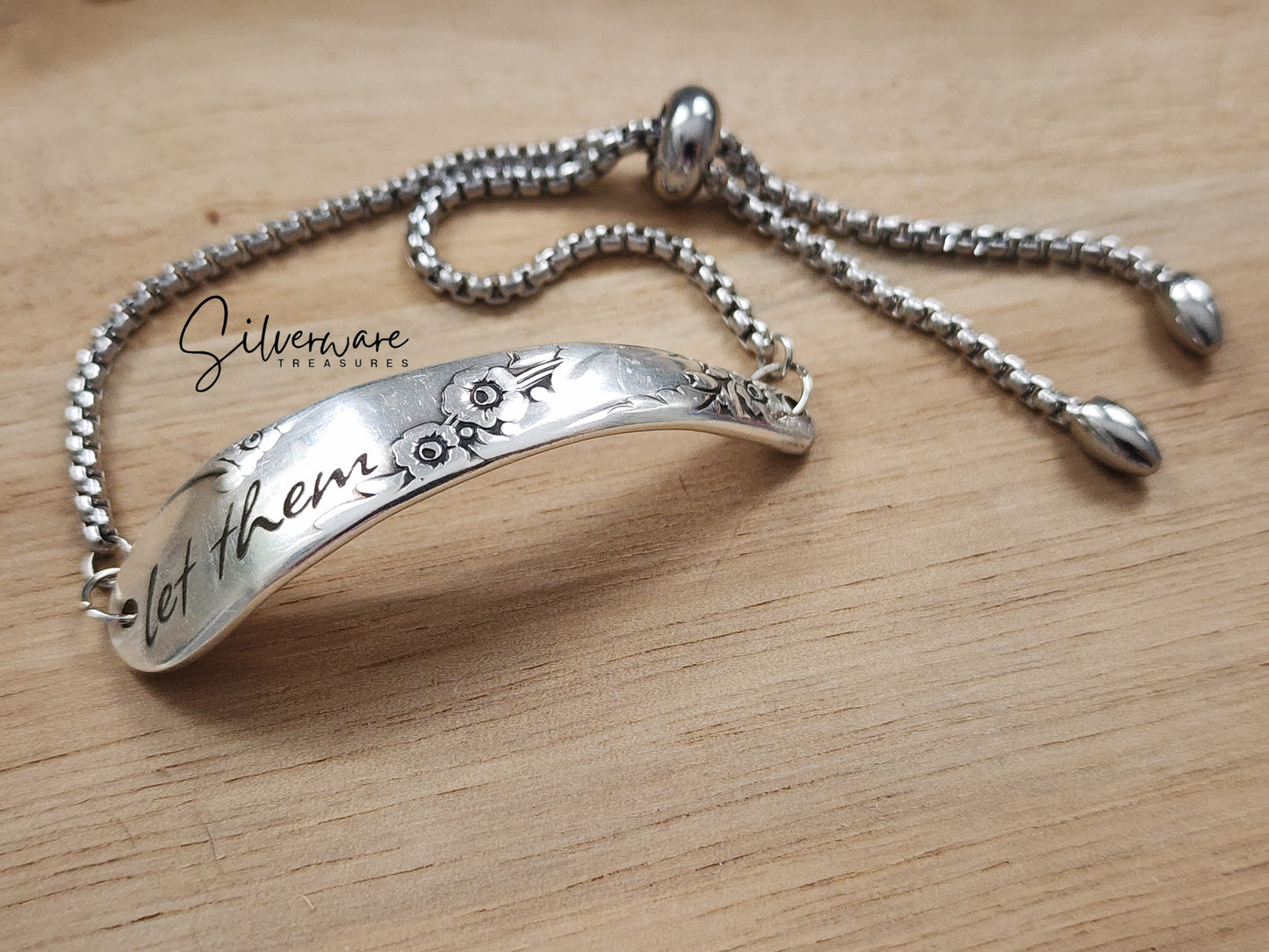 1950's Bridal Wreath Silver-plated Bracelet Engraved with "Let them"