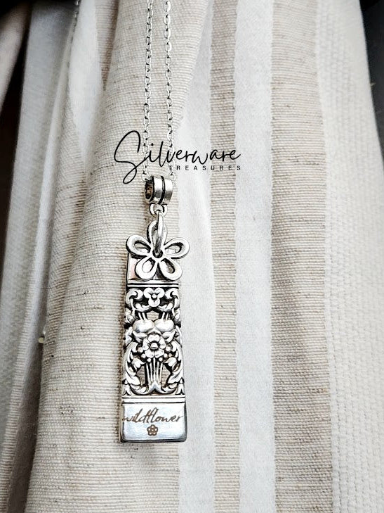Wildflower Engraved Coronation 1936 Silverplated Floral Pendant with Charm