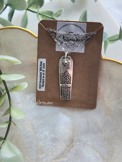 Wild Rose 1939 Silverplated Pendant necklace with floral charm