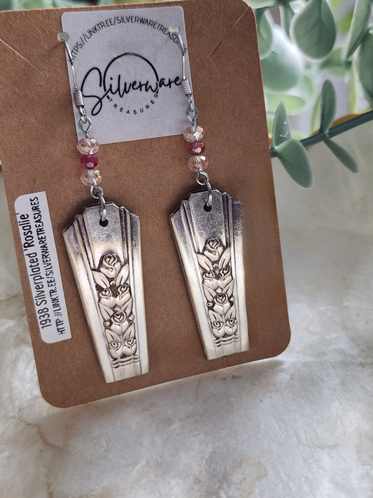 Rosalie 1938 Silverplated Floral Earrings with pink beads