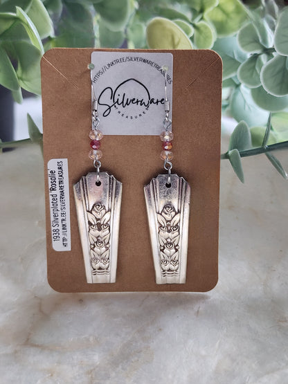 Rosalie 1938 Silverplated Floral Earrings with pink beads