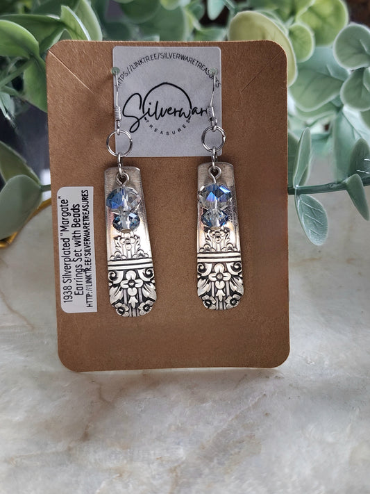 Margate 1938 Silverplated Earrings with blue beads