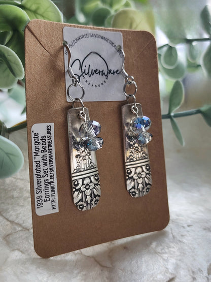 Margate 1938 Silverplated Earrings with blue beads