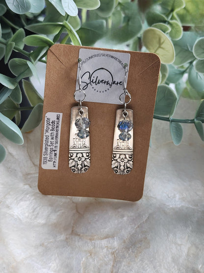 Margate 1938 Silverplated Earrings with blue beads