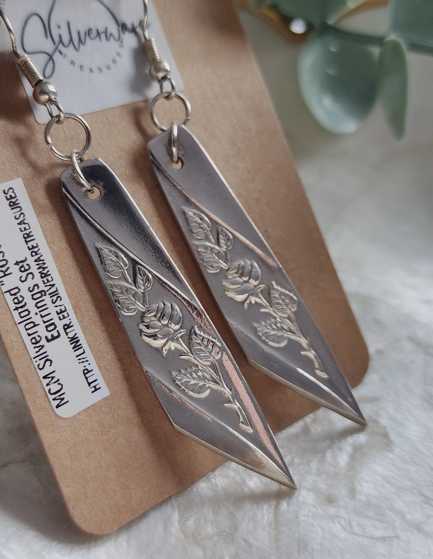 Rose Leaf MCM Silverplated earrings