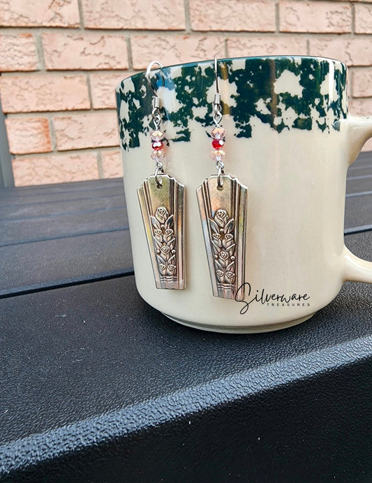 Rosalie 1938 Silverplated Floral Earrings with pink beads