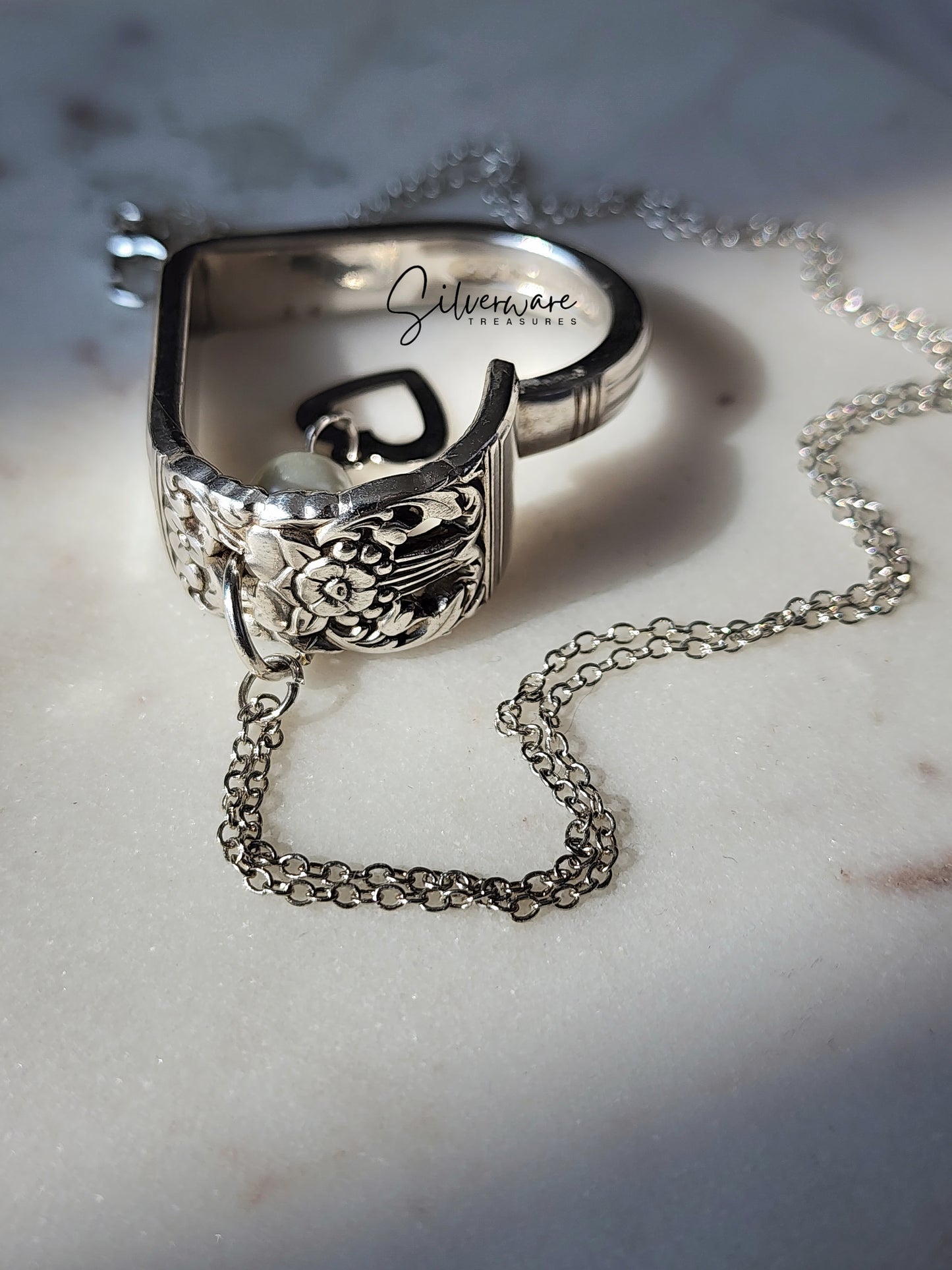 Coronation 1936 Silverplate Heart with bead charm