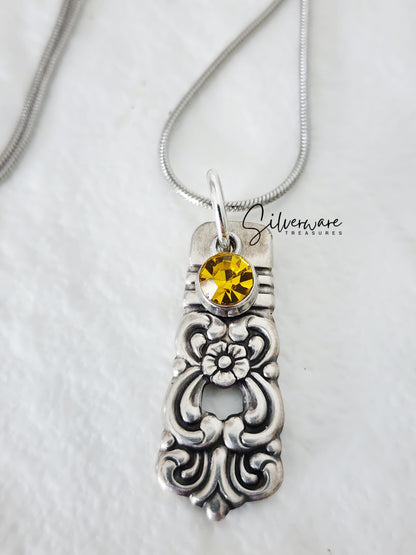 1970 'Scandinavia' Silverplated Pendant Necklace with Crystal Charm