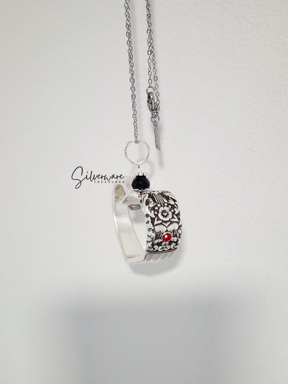 1936 'Coronation' Silverplate Heart with Ruby Crystal Rivet and Black Onyx Bead - Custom Order