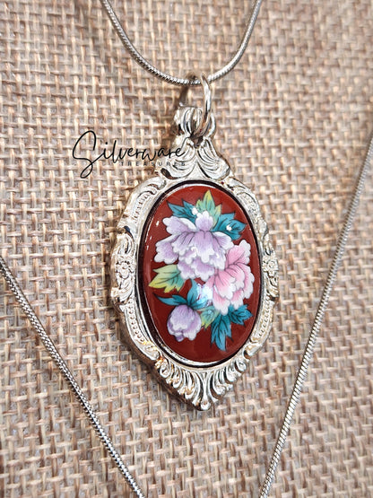 Vintage Floral Enamel Pendant Necklace - 2 varieties