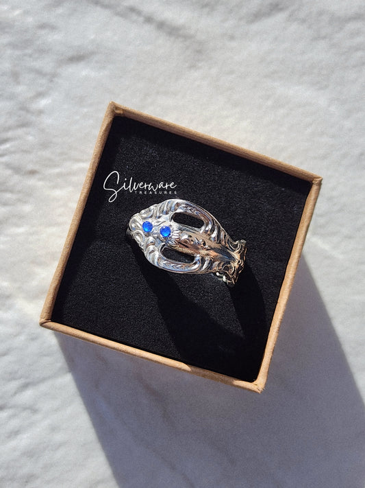 1960 Silverplated Michael Angelo Ring featuring Blue Crystal Accents