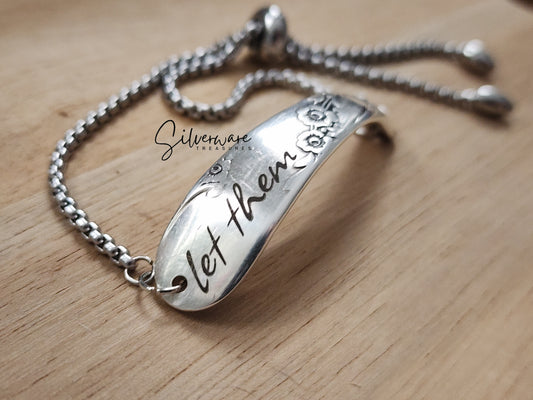 1950's Bridal Wreath Silver-plated Bracelet Engraved with "Let them"