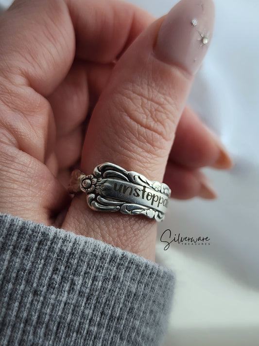 1973 Silverplated 'Bellfontaine' engraved "unstoppable" Ring