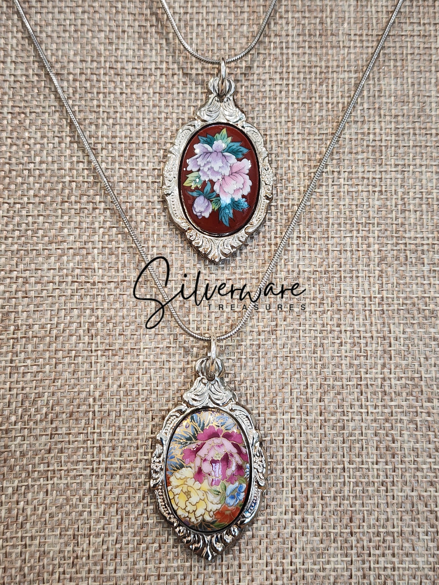 Vintage Floral Enamel Pendant Necklace - 2 varieties
