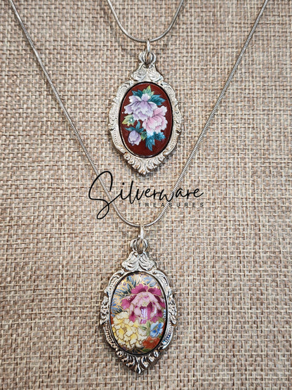 Vintage Floral Enamel Pendant Necklace - 2 varieties