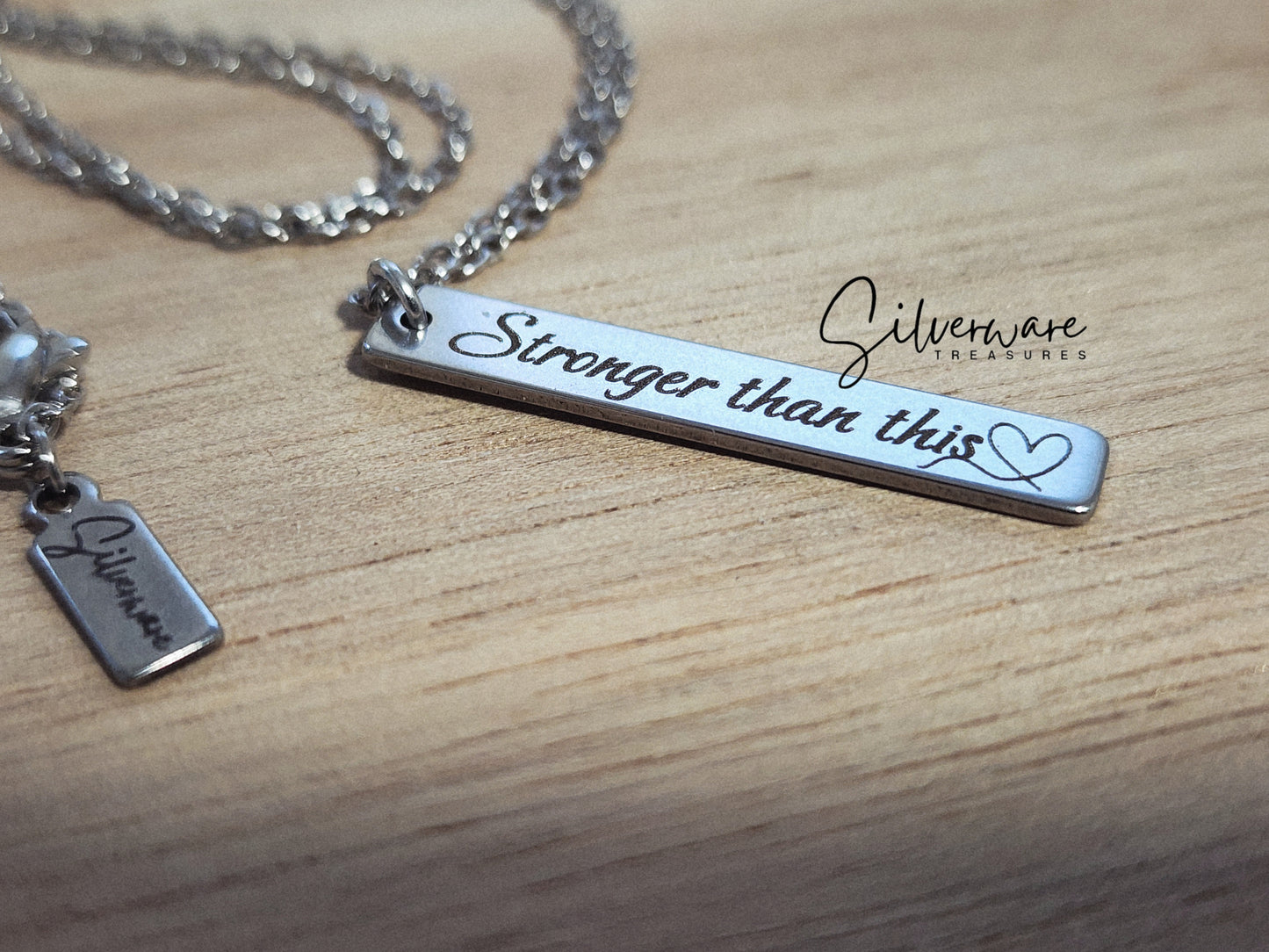 Strength + Courage Pendant Necklace Featuring "Stronger than this♡" Engraving and Resilience Poem (large card)