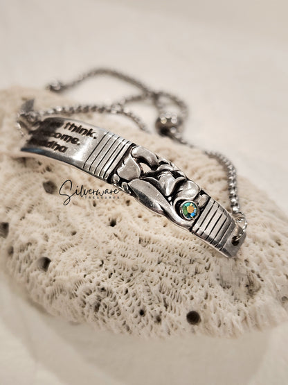 1948 'Morning Star' Silver-plated Bracelet Featuring Crystal Rivet & Engraved Buddha Quote