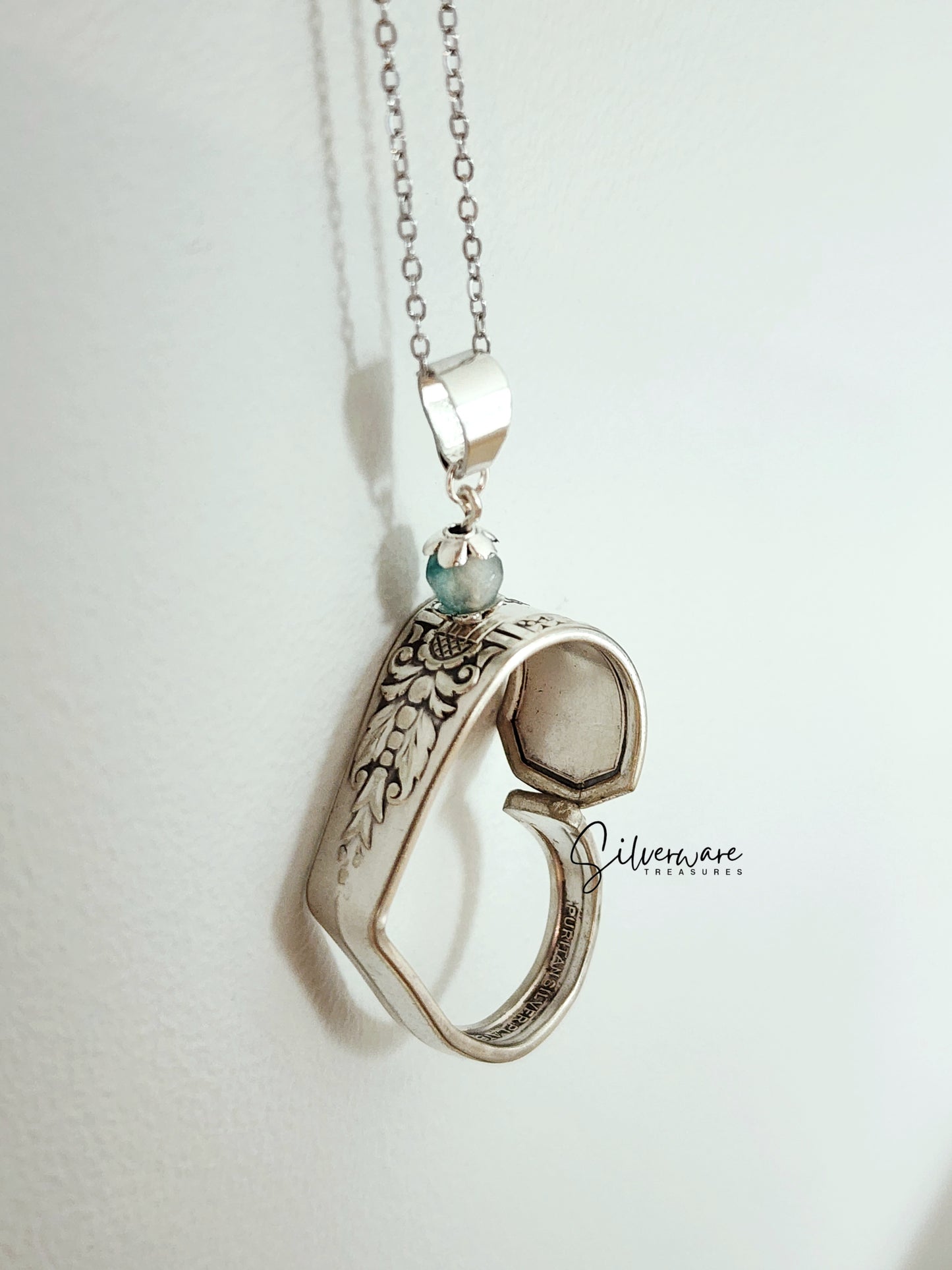 1912 'Puritan' Silverplate Heart Pendant Necklace Featuring Engraving and Bead Detailing