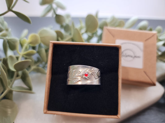 MCM Silverplated Rose Leaf Ring Featuring Crystal Accents