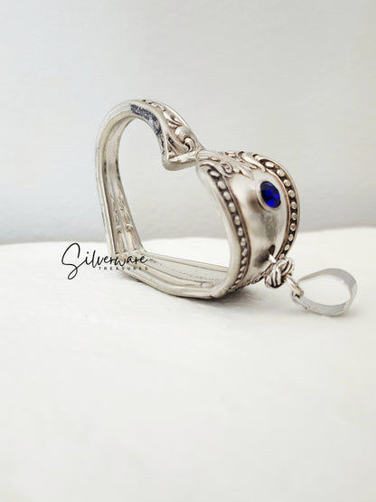1895 'Dunraven' Silverplate Heart Pendant Necklace Featuring Crystal Rivet