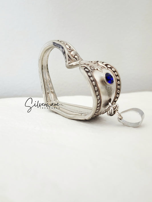 1895 'Dunraven' Silverplate Heart Pendant Necklace Featuring Crystal Rivet