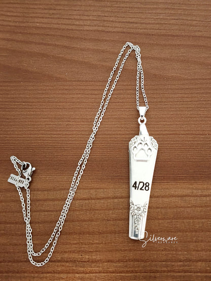 'Rio' 1939 Silverplated Pendant necklace with paw charm and 4/28 engraving - Custom Order