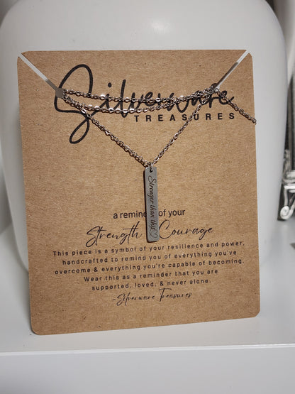 Strength + Courage Pendant Necklace Featuring "Stronger than this♡" Engraving and Resilience Poem (large card)