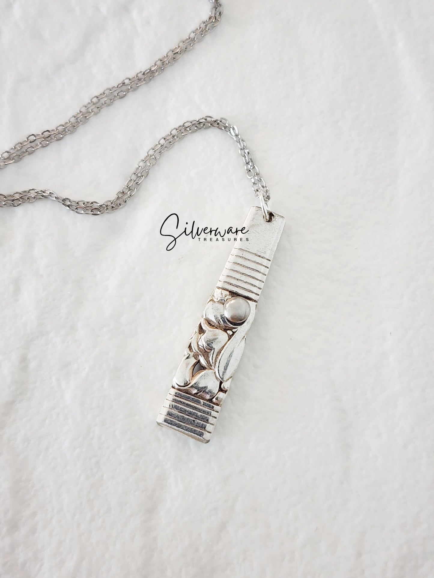 1948 'Morning Star' Silverplated Pendant Necklace Featuring Crystal Rivet