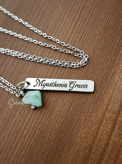 Strength + Courage Pendant Necklace Featuring "Stronger than this♡" and "Myasthenia Gravis" Engraving with Amazonite Stone