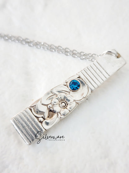 1948 'Morning Star' Silverplated Pendant Necklace Featuring Crystal Rivet