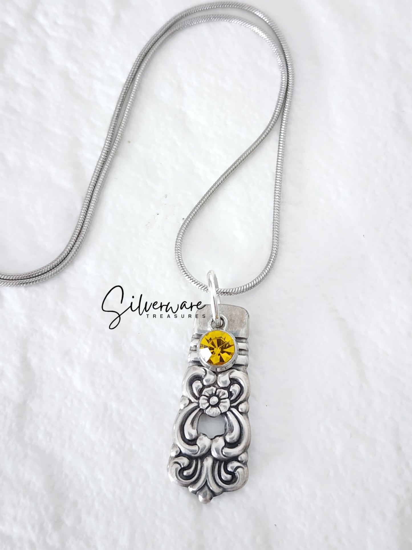 1970 'Scandinavia' Silverplated Pendant Necklace with Crystal Charm