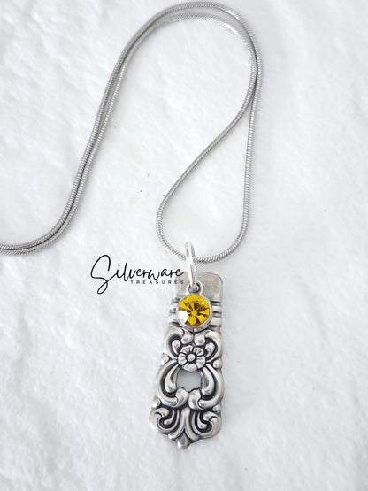 1970 'Scandinavia' Silverplated Pendant Necklace with Crystal Charm