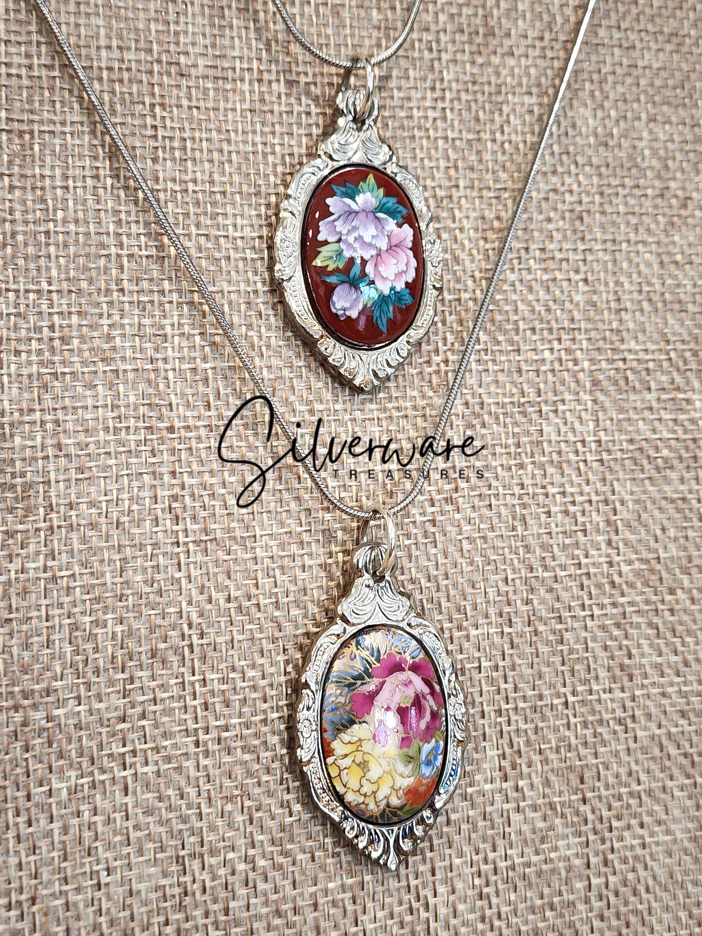 Vintage Floral Enamel Pendant Necklace - 2 varieties