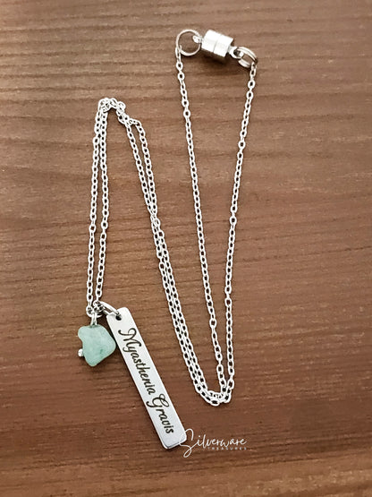 Strength + Courage Pendant Necklace Featuring "Stronger than this♡" and "Myasthenia Gravis" Engraving with Amazonite Stone