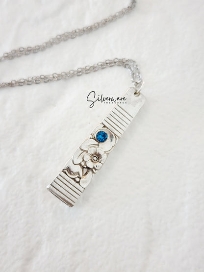 1948 'Morning Star' Silverplated Pendant Necklace Featuring Crystal Rivet