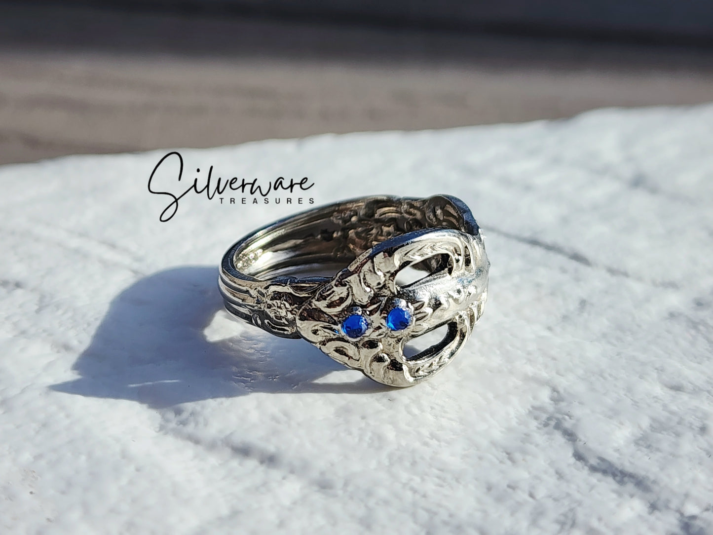 1960 Silverplated Michael Angelo Ring featuring Blue Crystal Accents