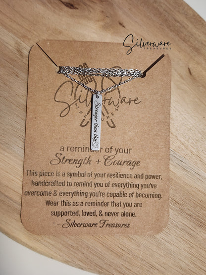 Strength + Courage Pendant Necklace Featuring "Stronger than this♡" Engraving and Resilience Poem (medium card)
