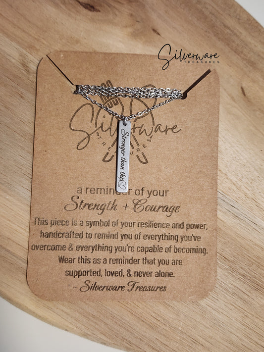 Strength + Courage Pendant Necklace Featuring "Stronger than this♡" Engraving and Resilience Poem (medium card)