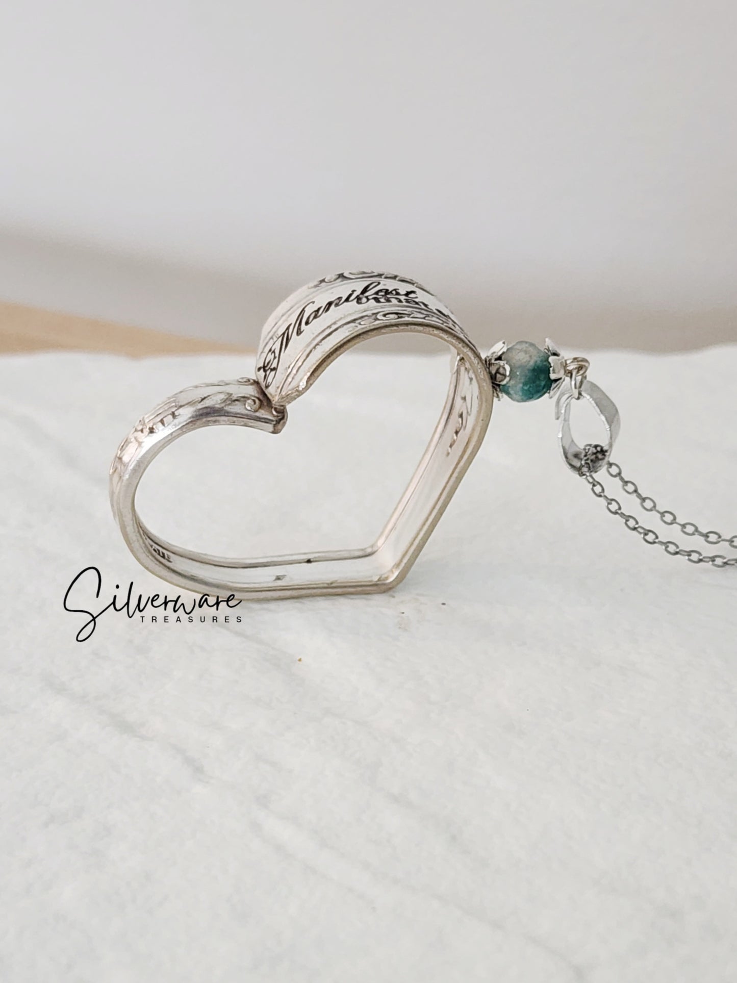 1912 'Puritan' Silverplate Heart Pendant Necklace Featuring Engraving and Bead Detailing
