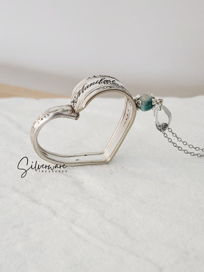 1912 'Puritan' Silverplate Heart Pendant Necklace Featuring Engraving and Bead Detailing