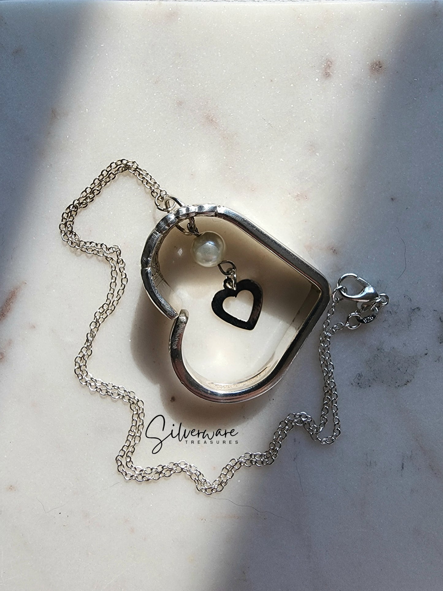 Coronation 1936 Silverplate Heart with bead charm