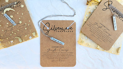 Strength + Courage Pendant Necklace Featuring "Stronger than this♡" Engraving & Resilience Poem