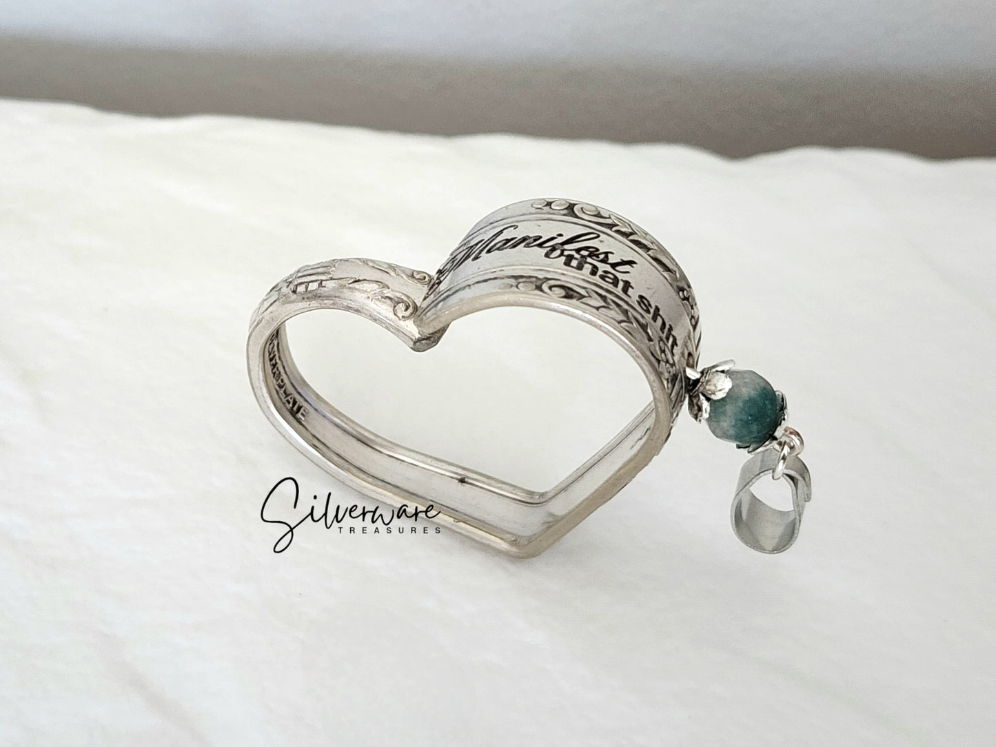1912 'Puritan' Silverplate Heart Pendant Necklace Featuring Engraving and Bead Detailing