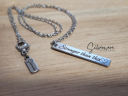 Strength + Courage Pendant Necklace Featuring "Stronger than this♡" Engraving and Resilience Poem (large card)