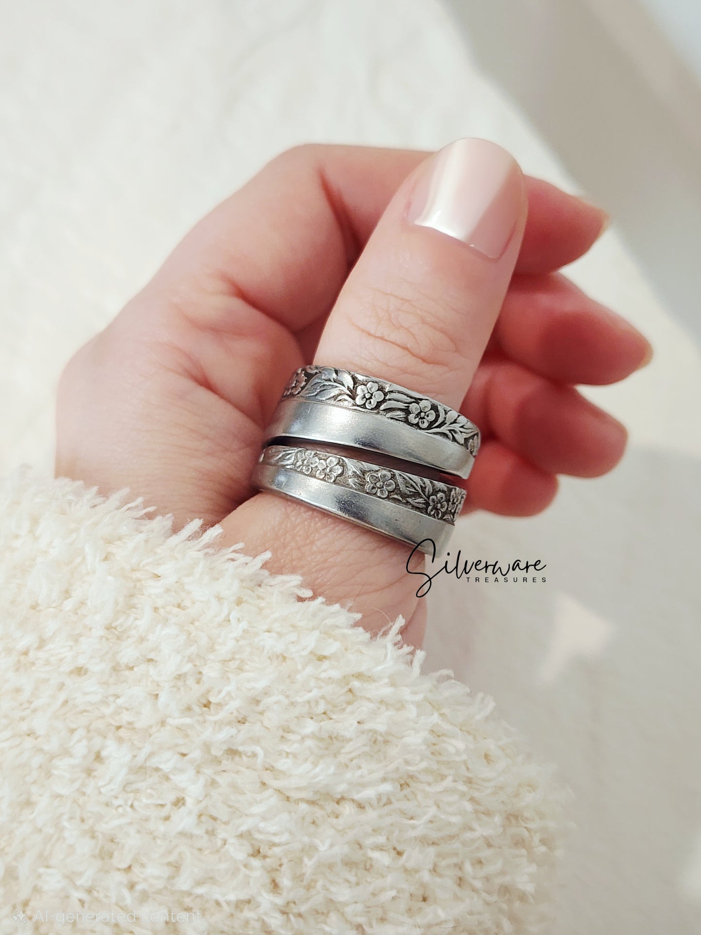 1950 'Towne Hall' Stainless Floral Spiral Ring