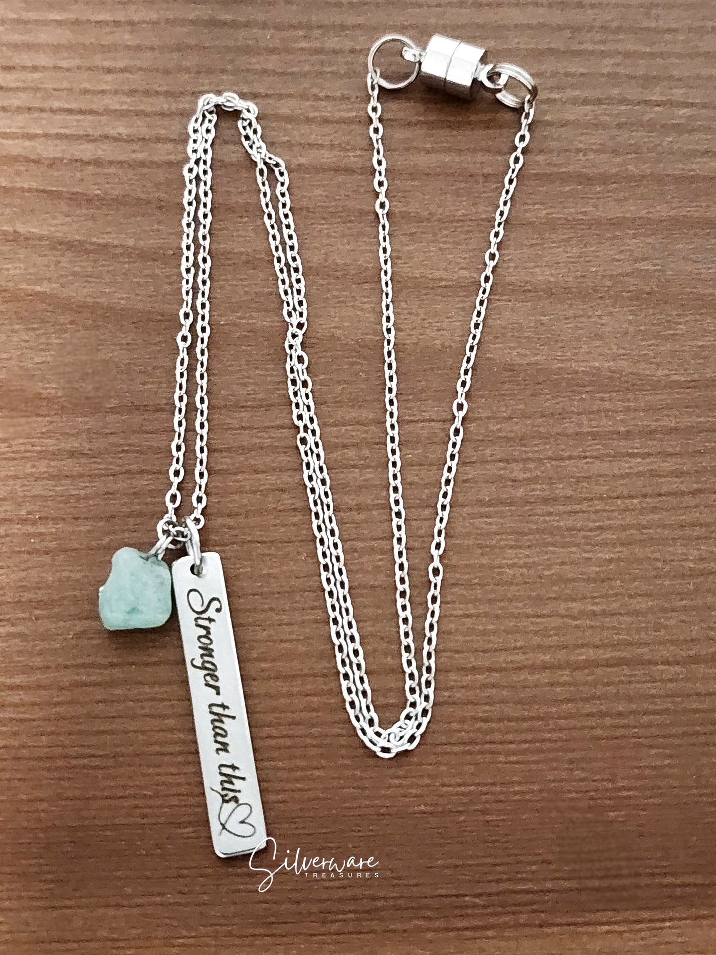 Strength + Courage Pendant Necklace Featuring "Stronger than this♡" and "Myasthenia Gravis" Engraving with Amazonite Stone