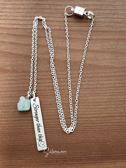Strength + Courage Pendant Necklace Featuring "Stronger than this♡" and "Myasthenia Gravis" Engraving with Amazonite Stone