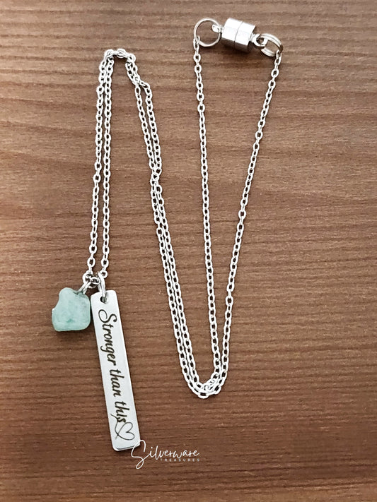 Strength + Courage Pendant Necklace Featuring "Stronger than this♡" and "Myasthenia Gravis" Engraving with Amazonite Stone