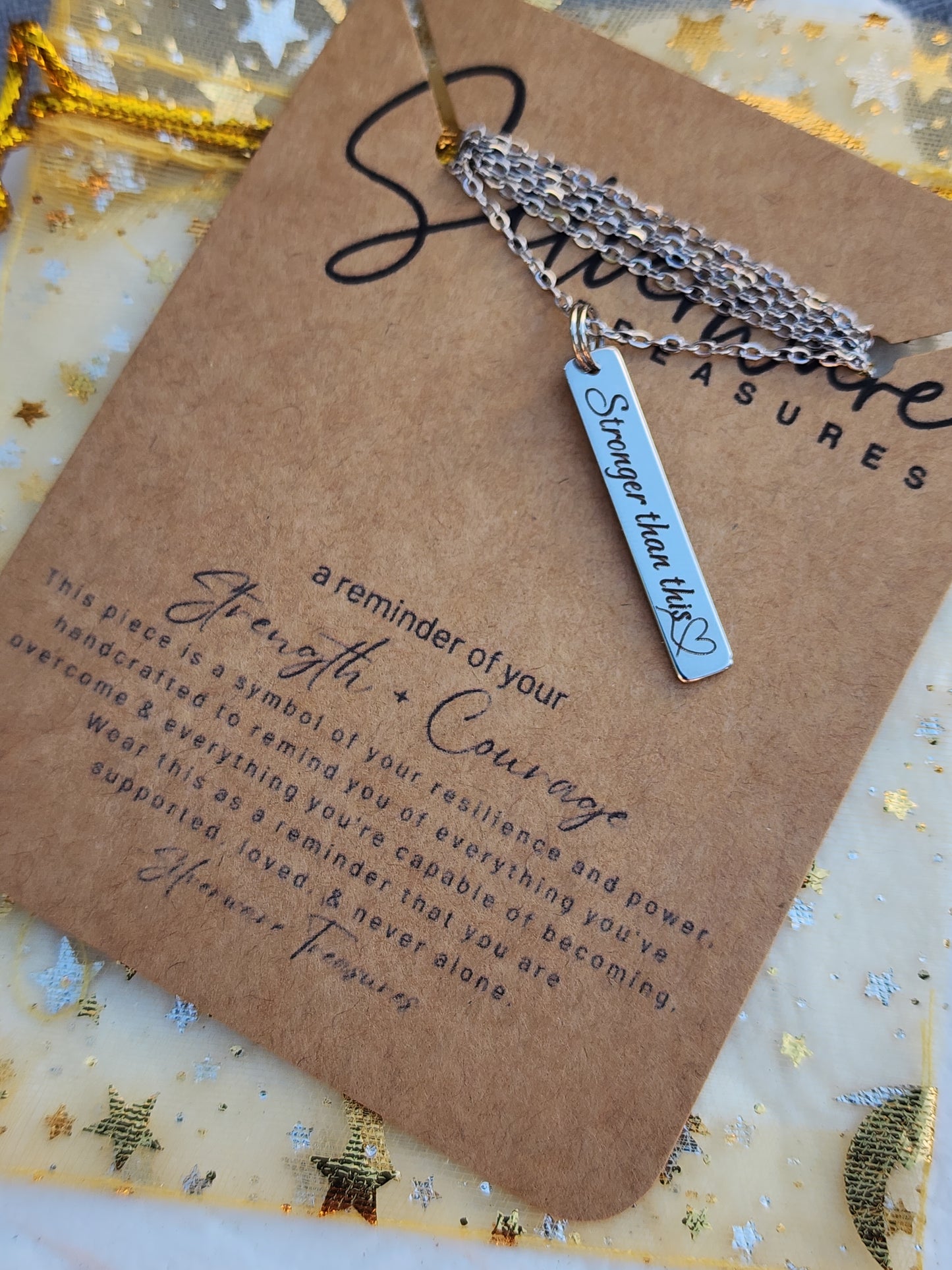 Strength + Courage Pendant Necklace Featuring "Stronger than this♡" Engraving & Resilience Poem