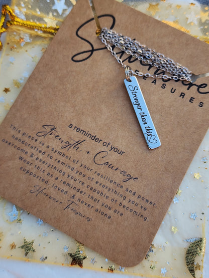 Strength + Courage Pendant Necklace Featuring "Stronger than this♡" Engraving & Resilience Poem